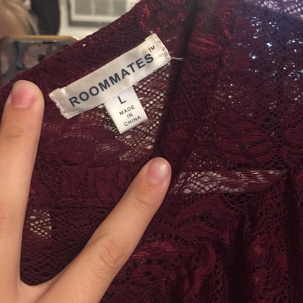 Roommates Burgundy Lace Ruffle Blouse